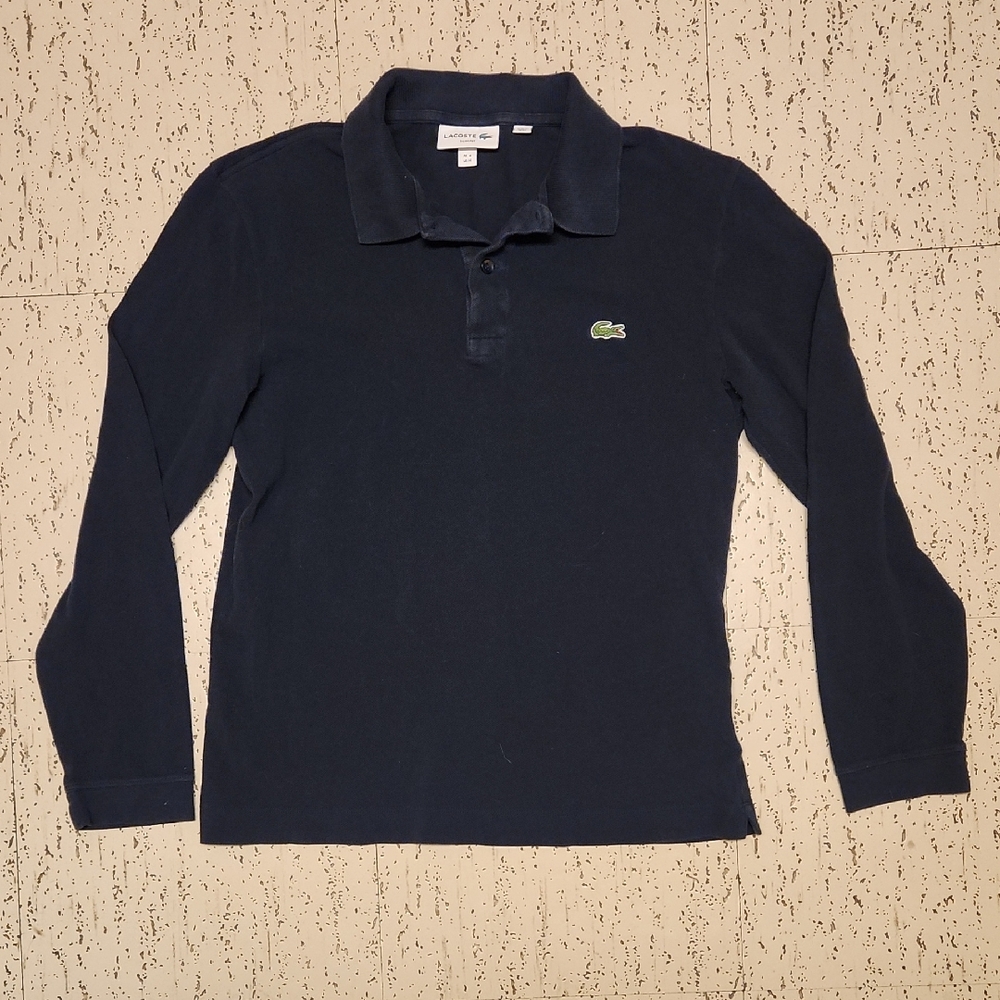Lacoste Dark Navy Blue 1/4 Button Down Long Sleeve Polo Shirt